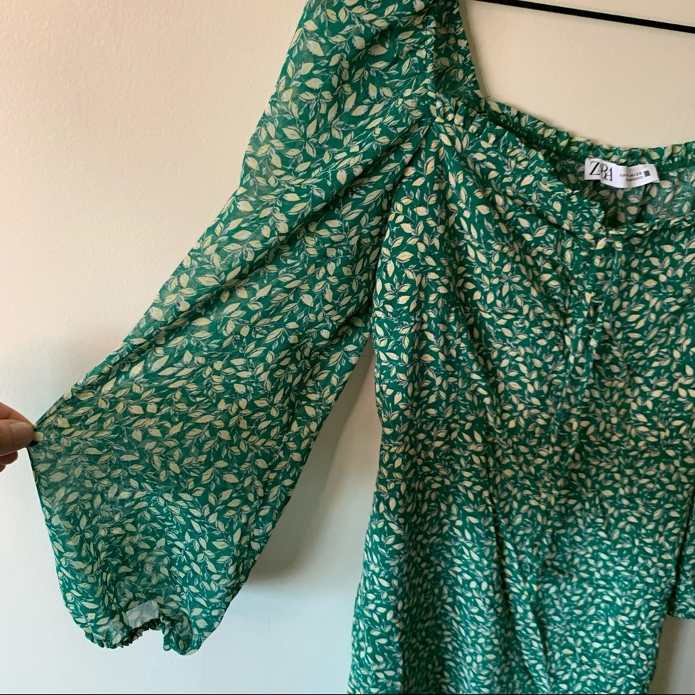 Zara Floral Green Midi Split Hem Dress Garden Plant Women's Medium - Picture 8 of 10